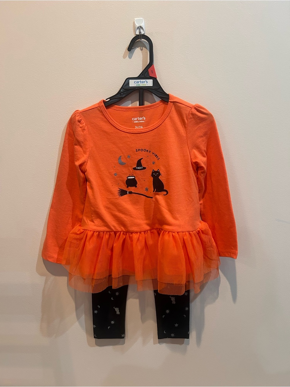 Carter's Orange Halloween Tulle Hem Top